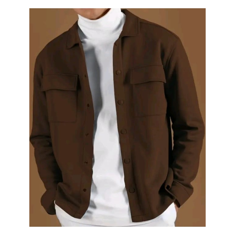 Jual Shacket Overshirt Kemeja Jaket Pria Coklat Casual Premium | Outer ...