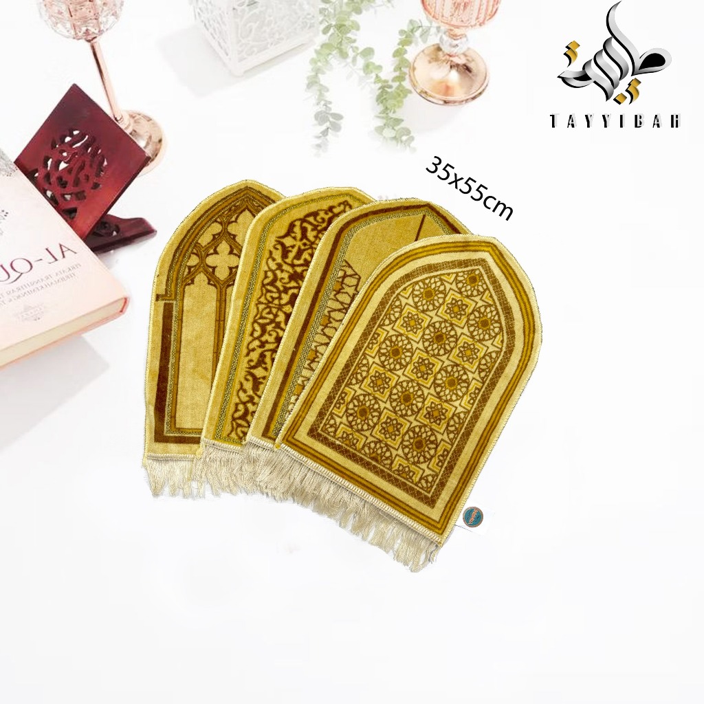 PAKET 10 PCS Sajadah Mini Sujud Terbaru Model Qubah Cream Bahan Bludru Uk 35x55 cm Perlengkapan Sholat