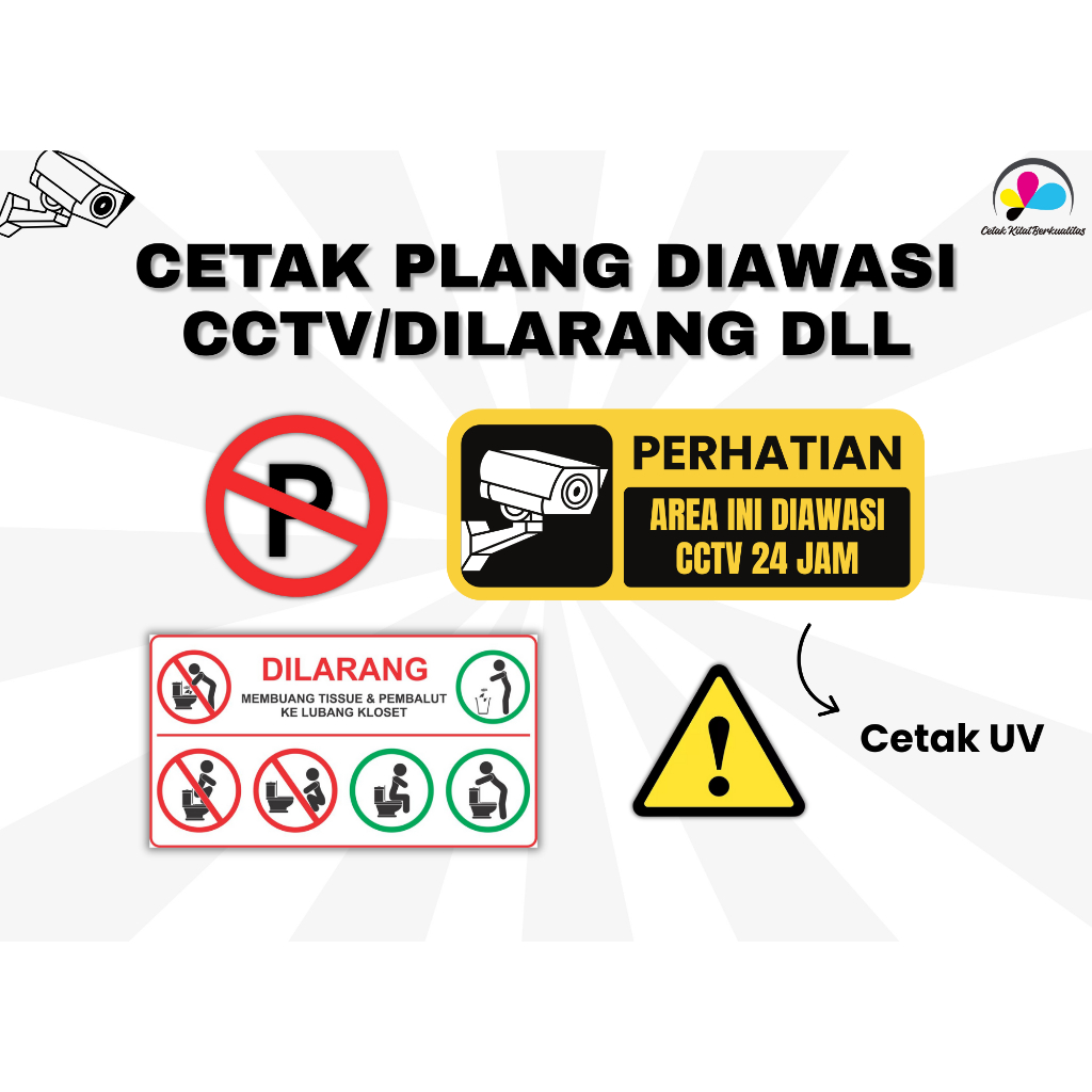 Jual [FREE DESIGN] CETAK UV PLANG/RAMBU DIAWASI CCTV, DILARANG PARKIR ...
