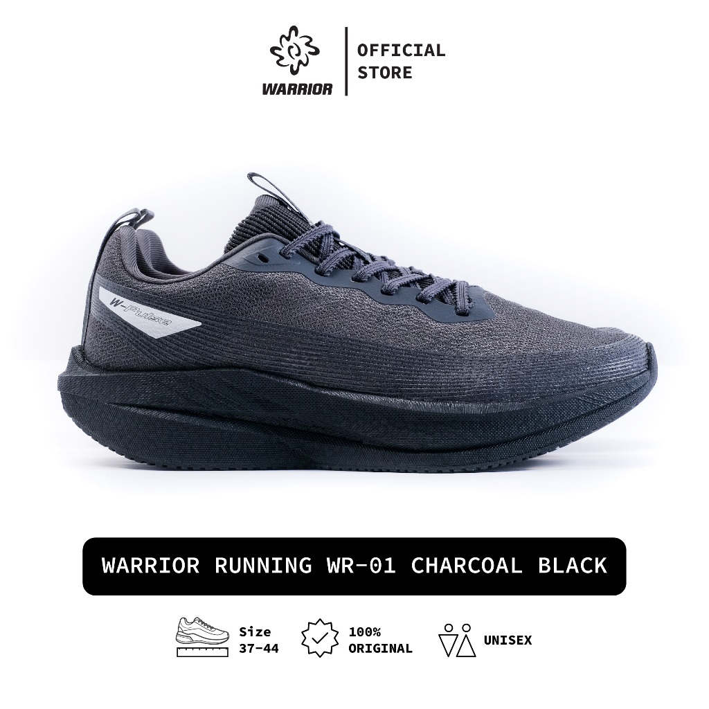 Jual Warrior Running WR-01 Ghost Runner Charcoal Black Sepatu