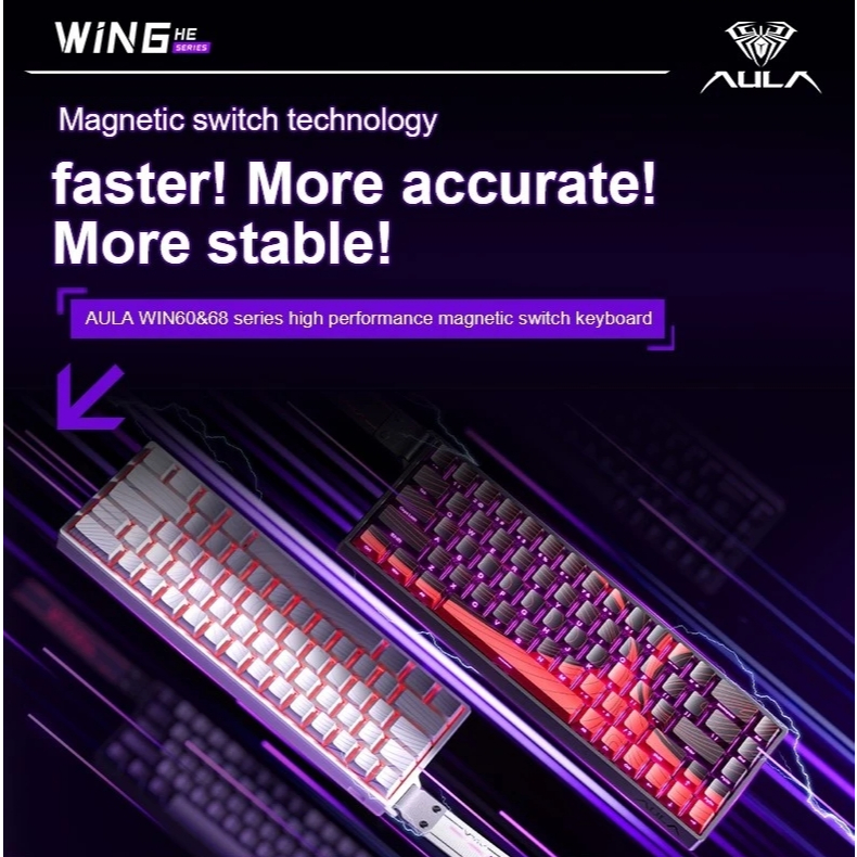 Jual AULA WIN 68 DAN 60 HE BLACK Wired Magnetic Switch Keyboard RGB ...