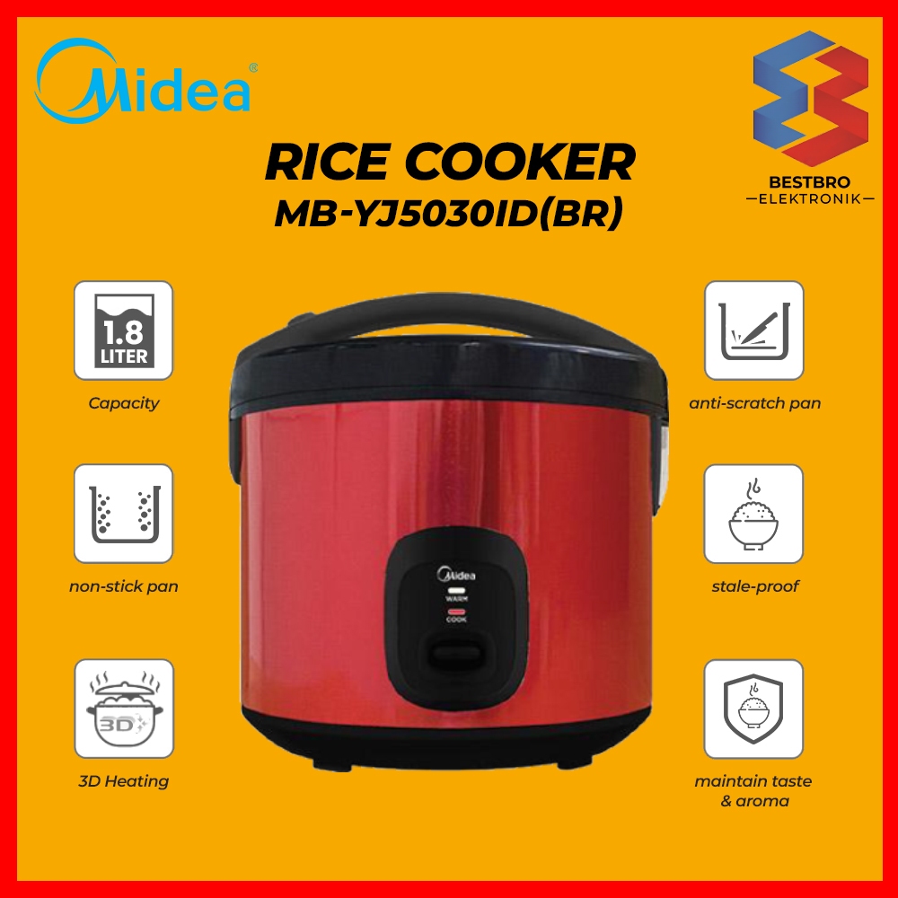 Jual Midea Rice Cooker 1.8L MB-YJ5030ID(BR) Magic Com Red Tomato ...