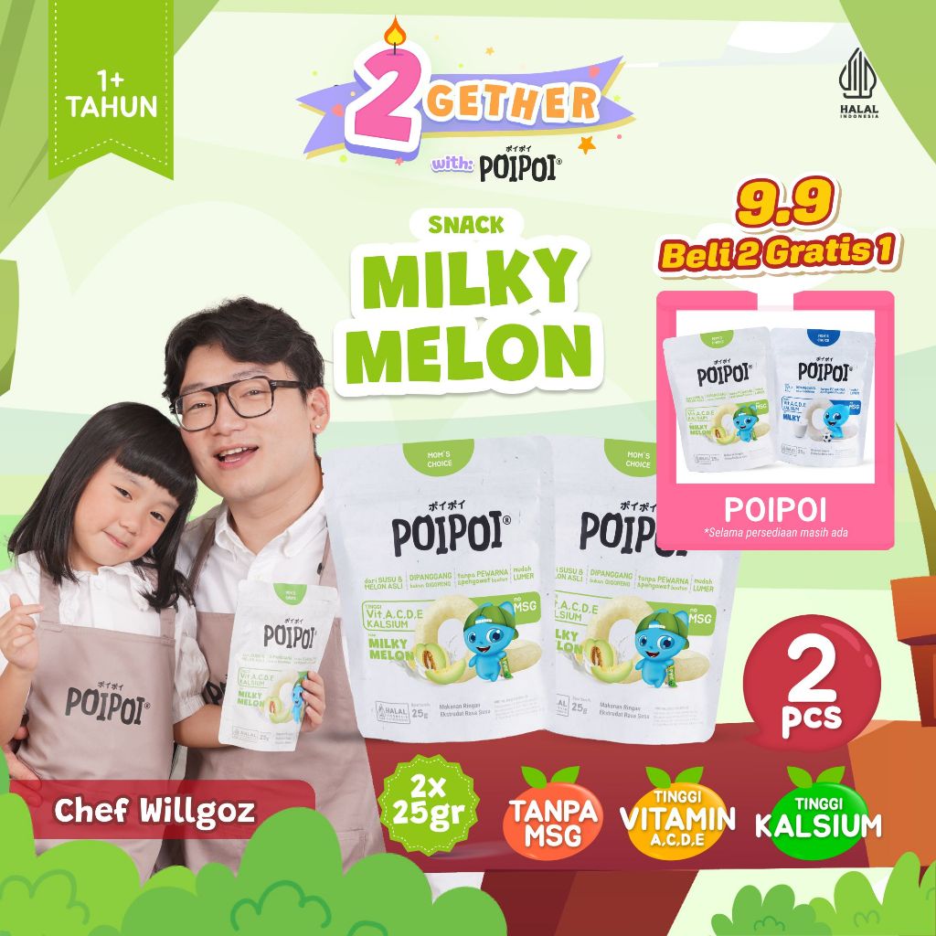 Jual (BELI 2 GRATIS 1) POIPOI Snack Rasa Milky Melon 25Gr | Snack Sehat ...