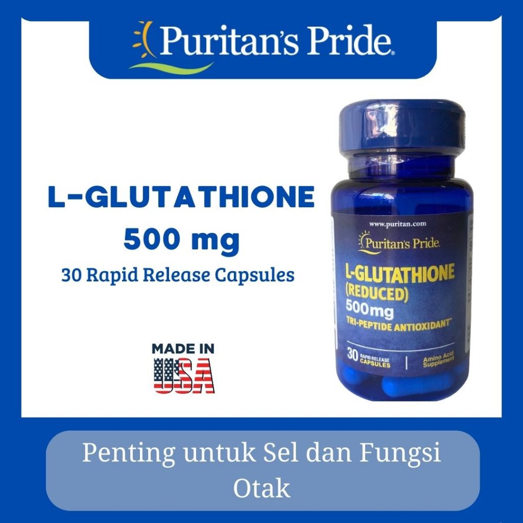 Jual Puritan's Pride L-Glutathione 500 mg (30 Capsules) untuk Mengurangi  Stres Oksidatif dan Mencerahkan Kulit