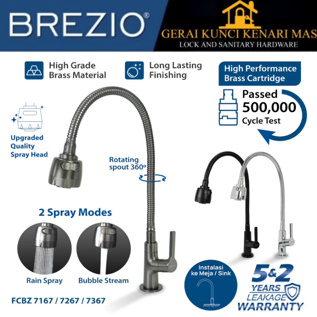 Jual BREZIO Keran Dapur Cuci Piring Fleksibel Tarik Kran Air Sink Angsa ...