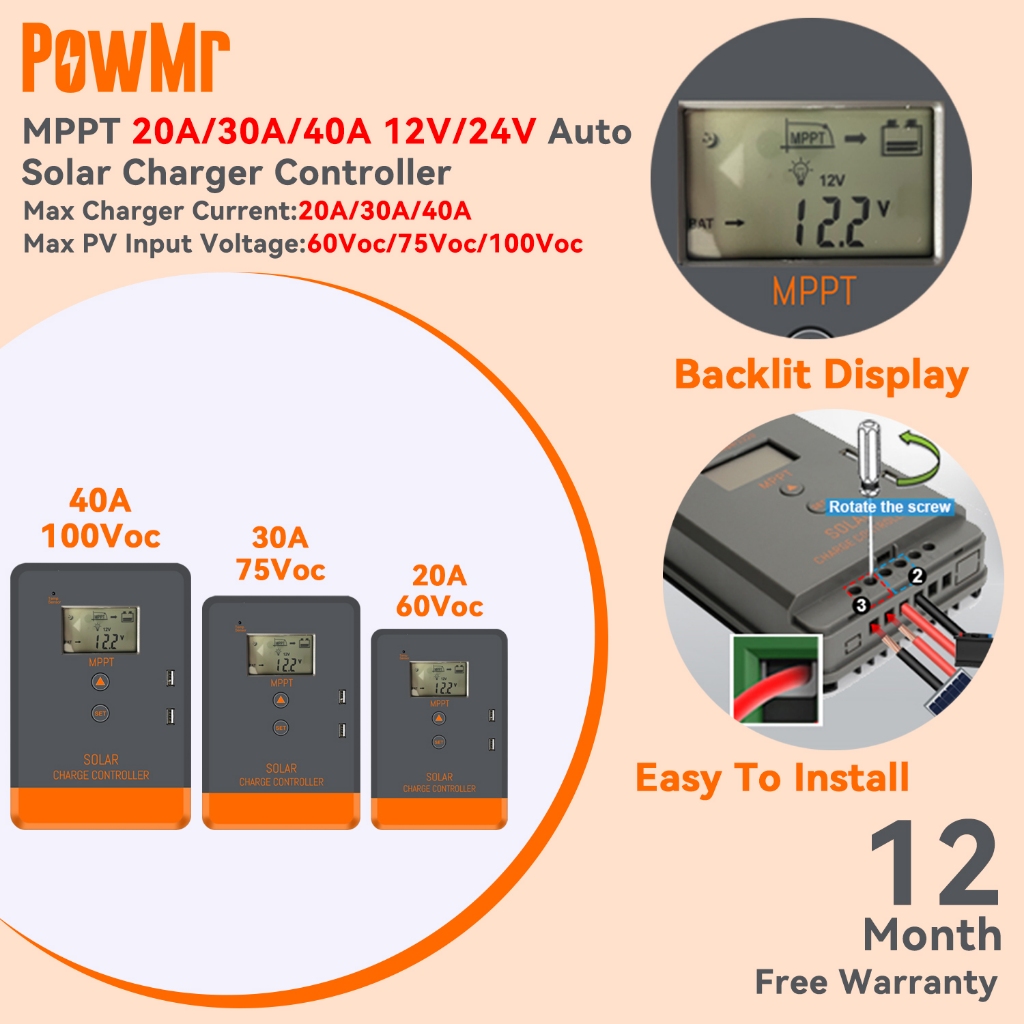 Jual PowMr 10A 20A 30A MPPT Solar Charger Controller 12V 24V Max Input ...