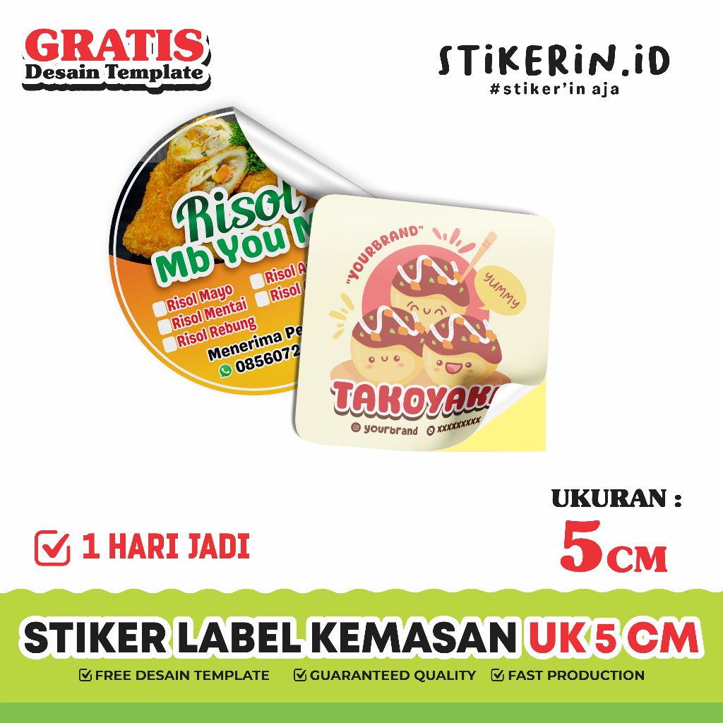 Jual (5 cm) Sticker Chromo/Bontax/Vinyl Label Makanan Ukuran A3+ SUDAH ...