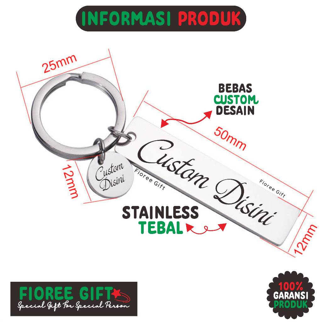 Jual (ky 2in1 SS) Keychain Stainless Steel Custom Nama / Desain ...
