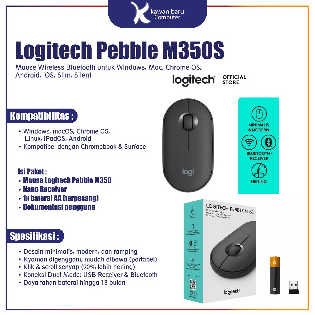 Jual Logitech M350s Mouse Wireless Bluetooth Slim Silent | Shopee Indonesia