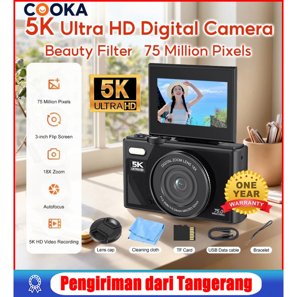 Jual TEEKA 75MP 5K Kamera Digital Flip-up Camera WiFi 18X Zoom 3 inch ...
