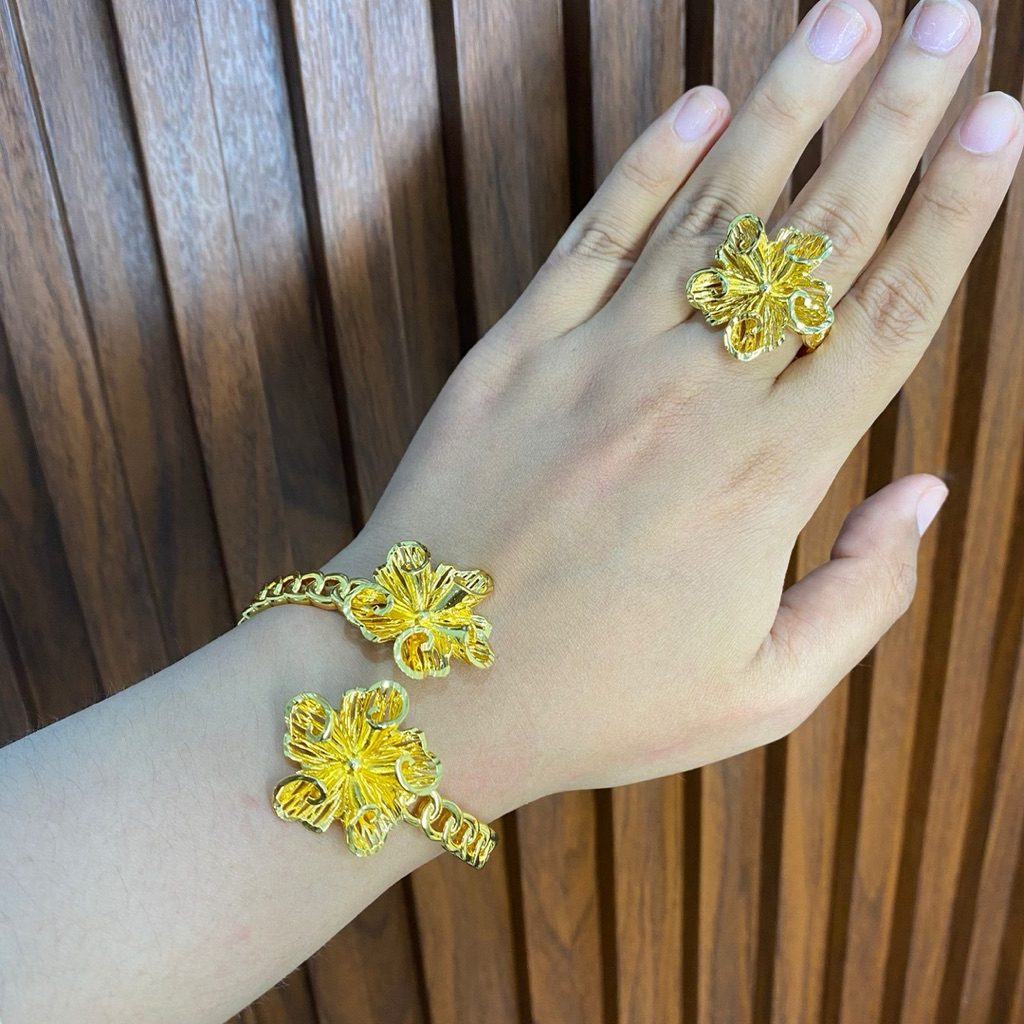 Jual set bangle dan cincin dubai bunga | Shopee Indonesia