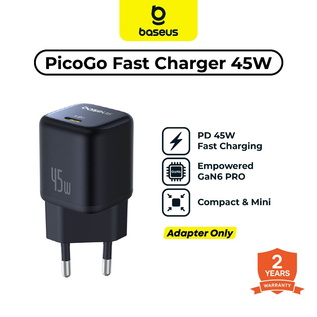 Jual BASEUS Kepala Charger PicoGo 1C 45W EU With GaN6 pro Technology ...