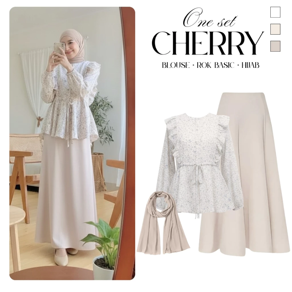 Setelan Wanita Kekinian Blouse Ruffle Rok Pasmina