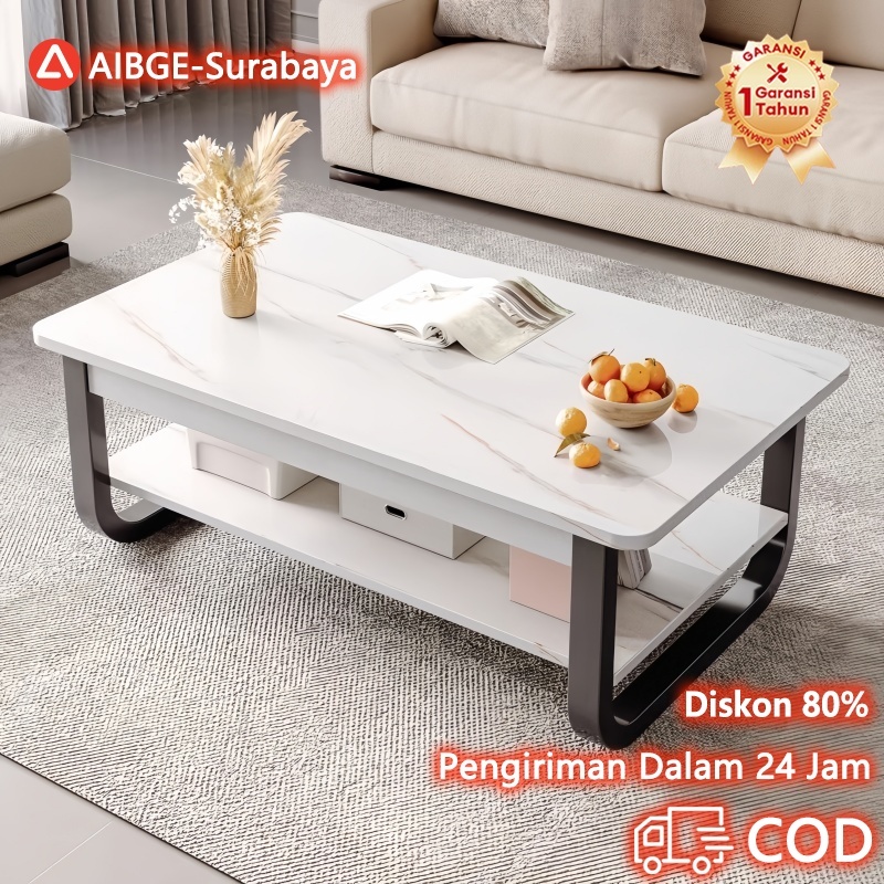 [Surabaya Express]Meja Tamu Minimalis Meja Ruang Tamu Meja Motif Marmer Solid 120x60x42CM