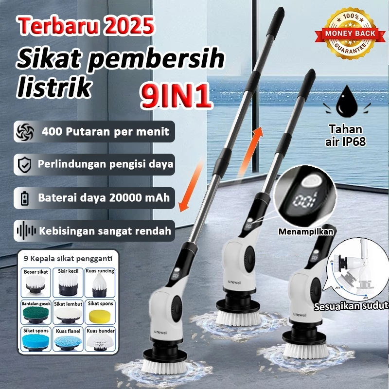 Unewell 2025 Sikat Pembersih Elektrik 9IN1 Sikat Kamar Mandi Otomatis Multifungsi Electric Cleaning Brush - foto 1