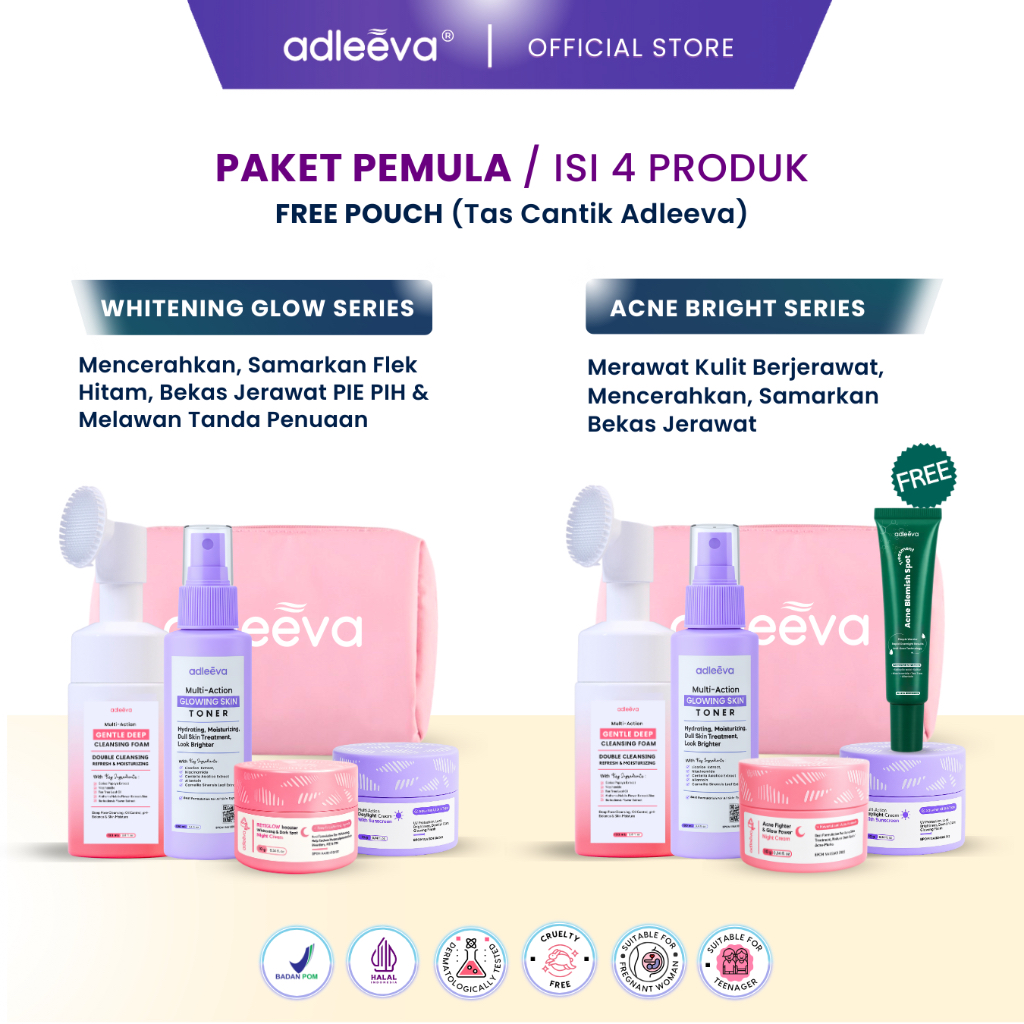 Adleeva Paket Pemula Whitening Glow dan Acne Bright Series