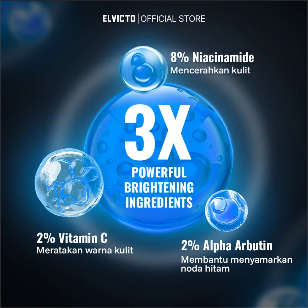 [REAL 8% NIACINAMIDE] ELVICTO BRIGHTENING POWER SERUM 30&50ml | Serum Pria Pencerah Wajah Pria Dark Spot Serum Whitening Serum Pencerah Kulit Kusam Serum Brightening Skincare Pria Pemutih Wajah Serum Pemutih Wajah Pria Penghilang Flek Hitam BPOM - foto 1