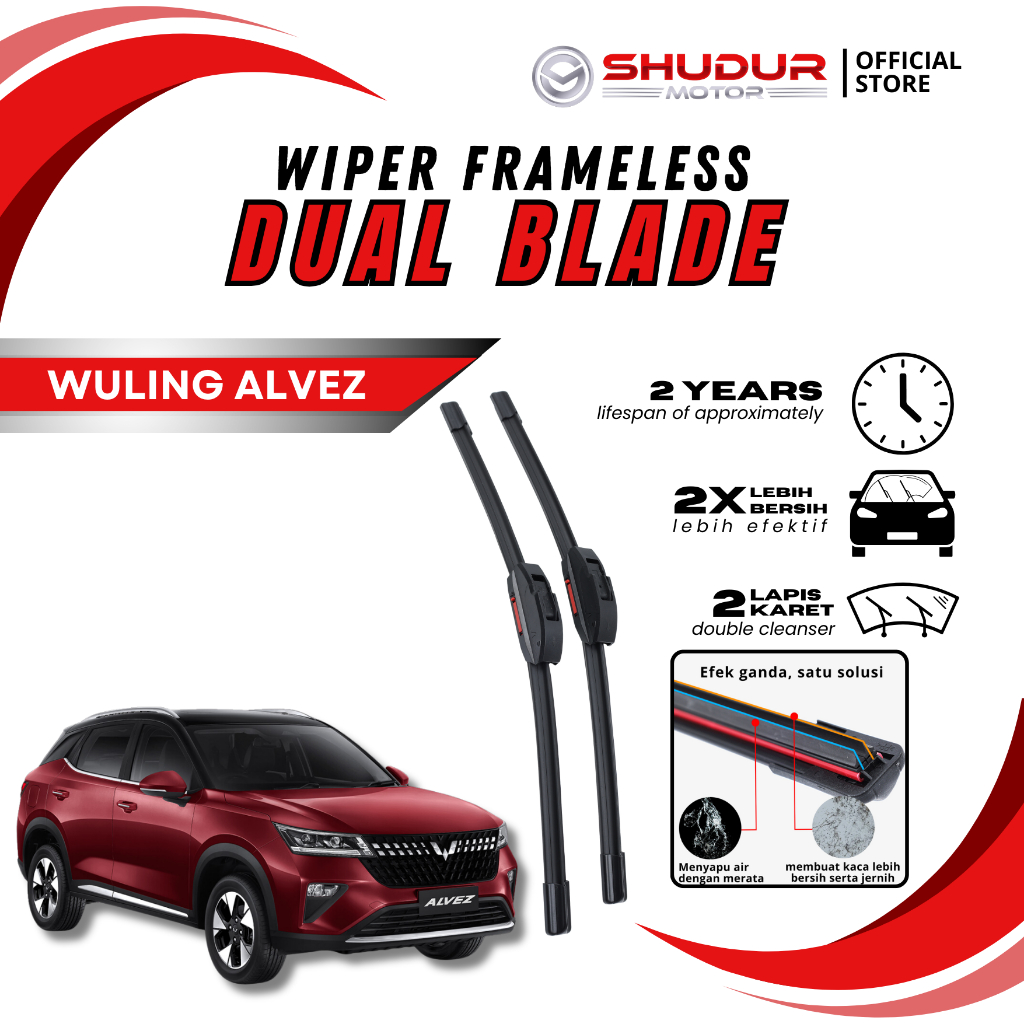 Jual Wiper Dual Karet Wuling Alvez Frameless Double Karet Blade Tanpa ...