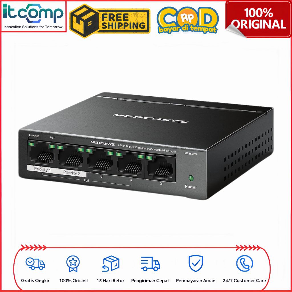 Jual Mercusys MS105GP 4 Port PoE+ 65W + 1 Port Full Gigabit Desktop ...