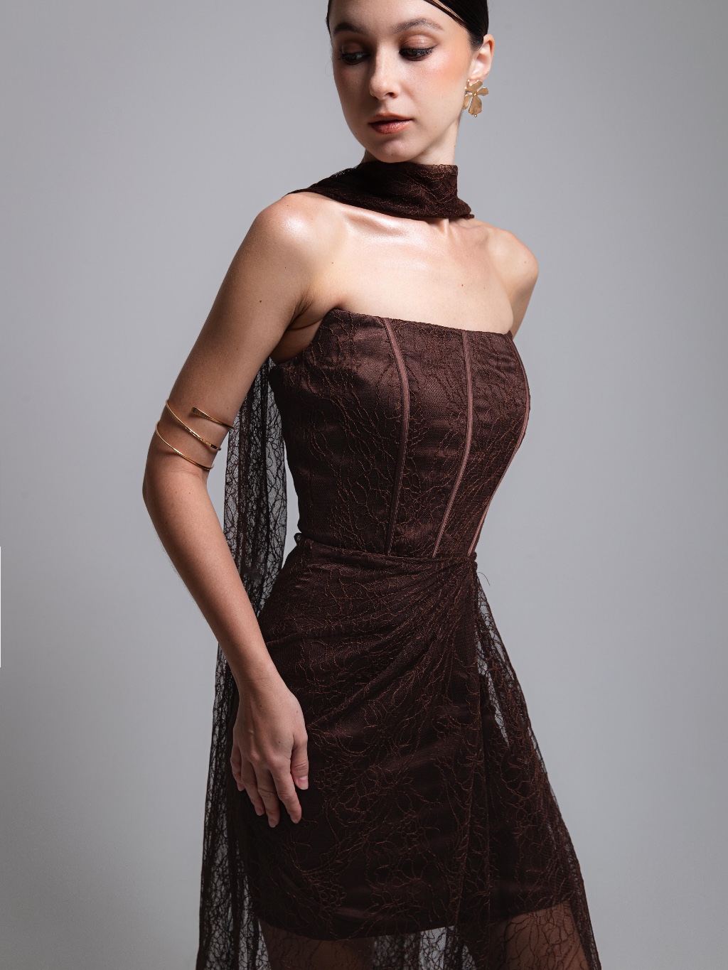 Jual COMA LABEL - Iverly Dress in Rich Brown & Icy Silver // dress lace ...