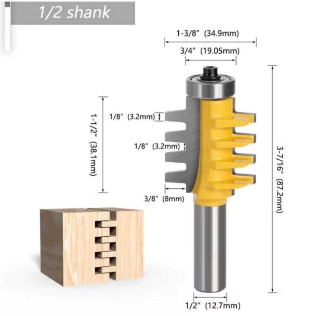 Jual JJB Mata Profil Router Finger Joint Mortaise Tenon Cone Shank 1/2 ...