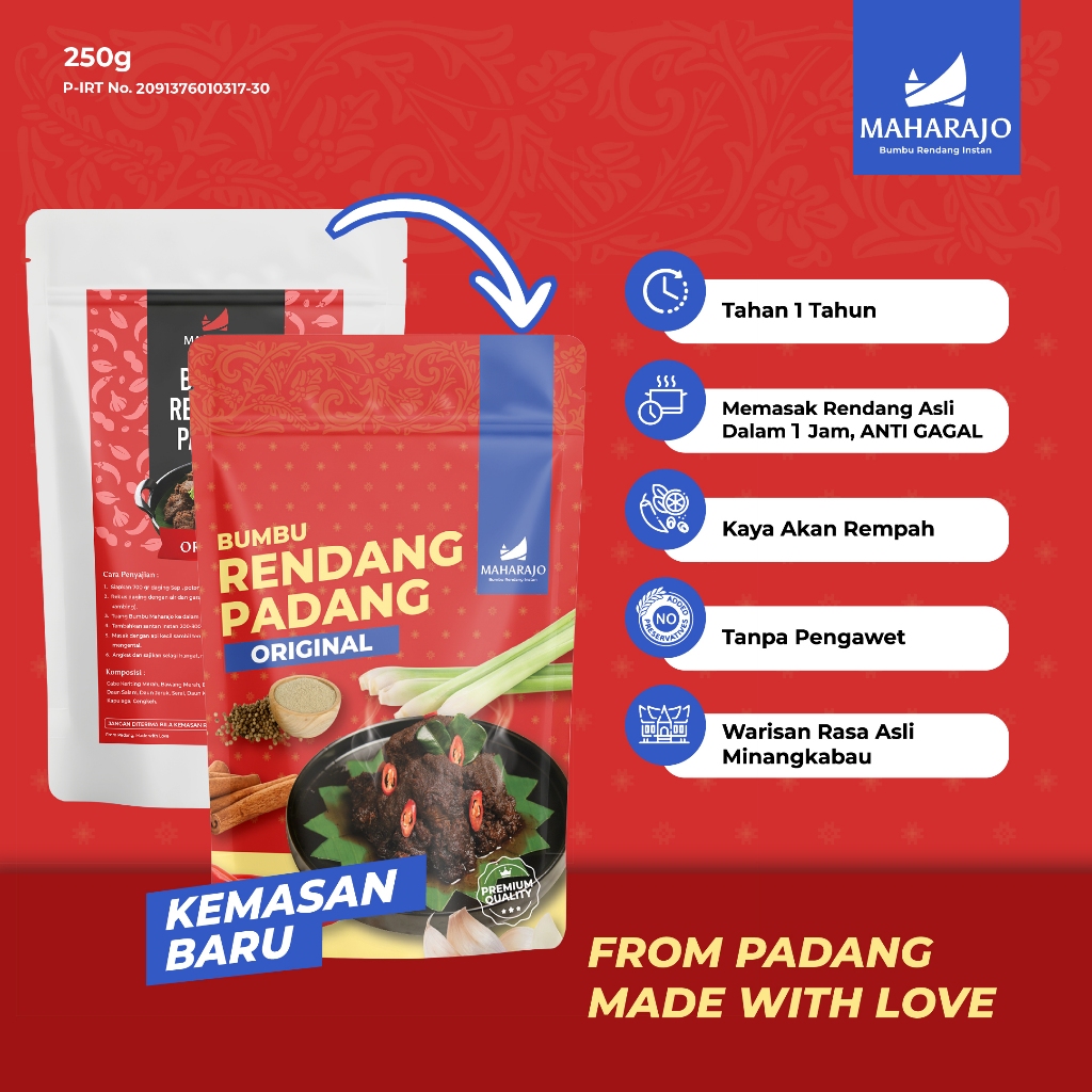 Jual [1 POUCH Original] Maharajo Bumbu Rendang Instan 250g – Bumbu ...