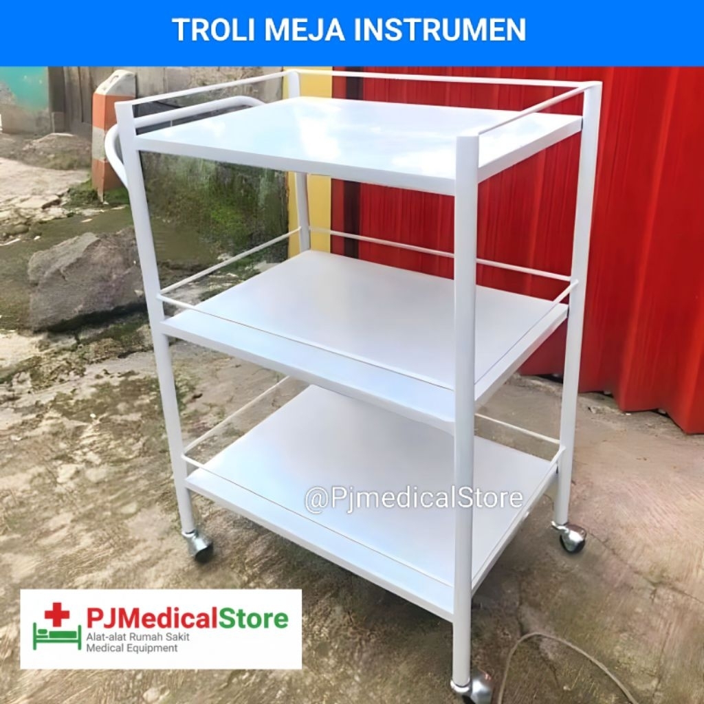 Jual Trolley instrument 3 rak susun besi / meja instrument stainless ...