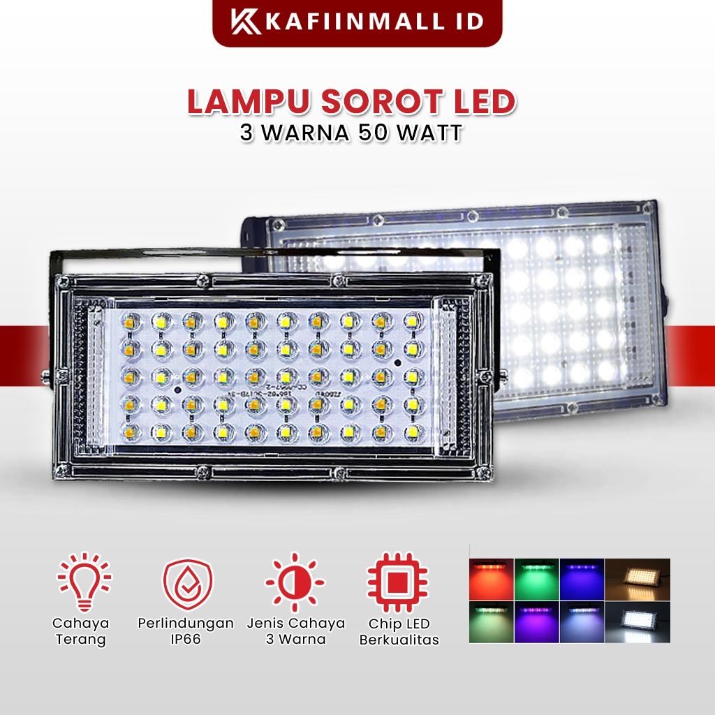 Jual MEREK HORICI 3WARNA ASLI 50 WATT 220V LAMPU SOROT PANEL LED ...