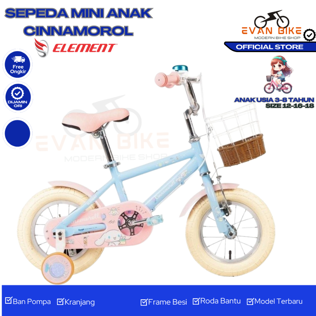 Jual Sepeda Anak Mini ELEMENT CINNAMOROL SIZE 12-16-18 Keranjang ...