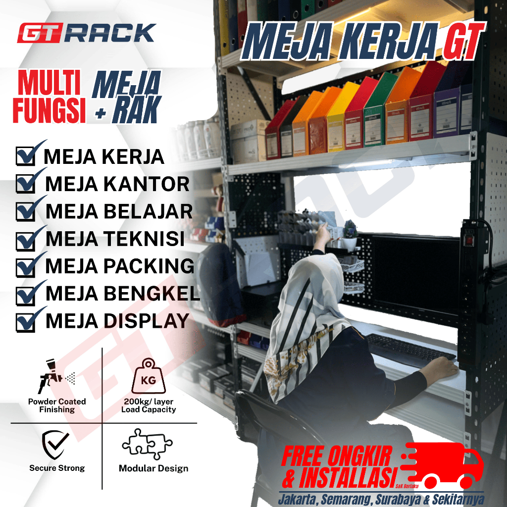 Jual MEJA KERJA ALL IN ONE GT RACK / MEJA KERJA / MEJA BELAJAR - 200KG ...