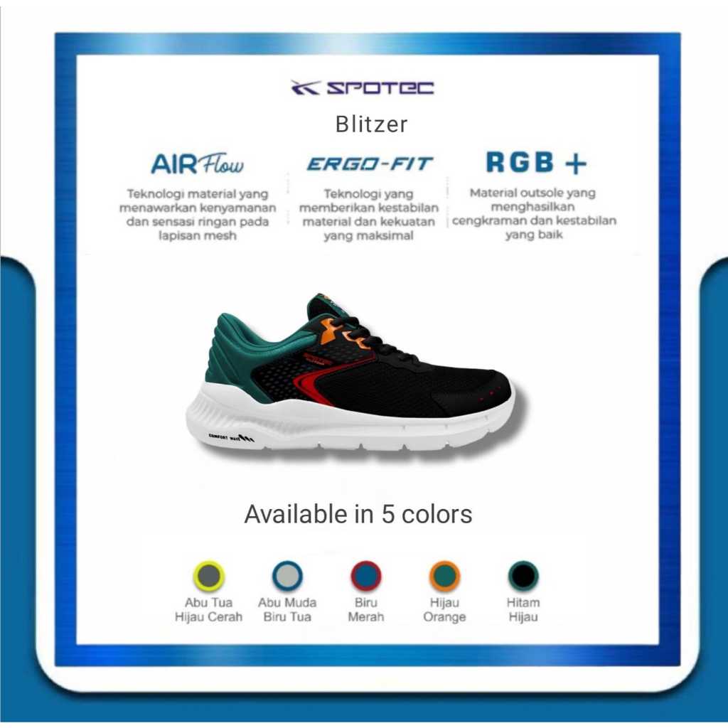 Jual SPOTEC Sepatu Running Blitzer Hitam - Hijau | Shopee Indonesia