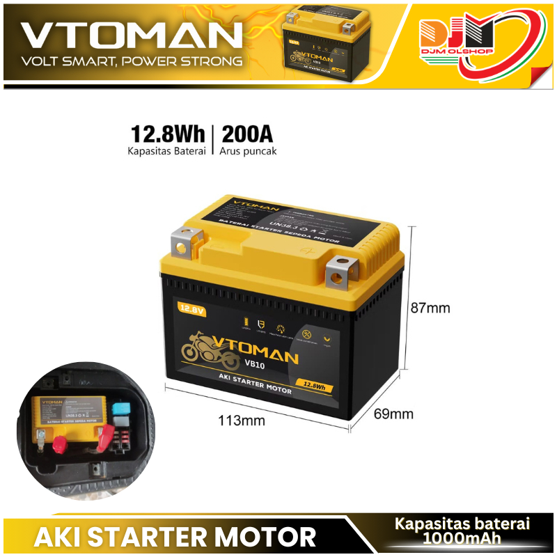 Aki Motor VTOMAN VB10 12V Maintenance Free Aki Kering Starter Motor 100cc - 125cc High Power