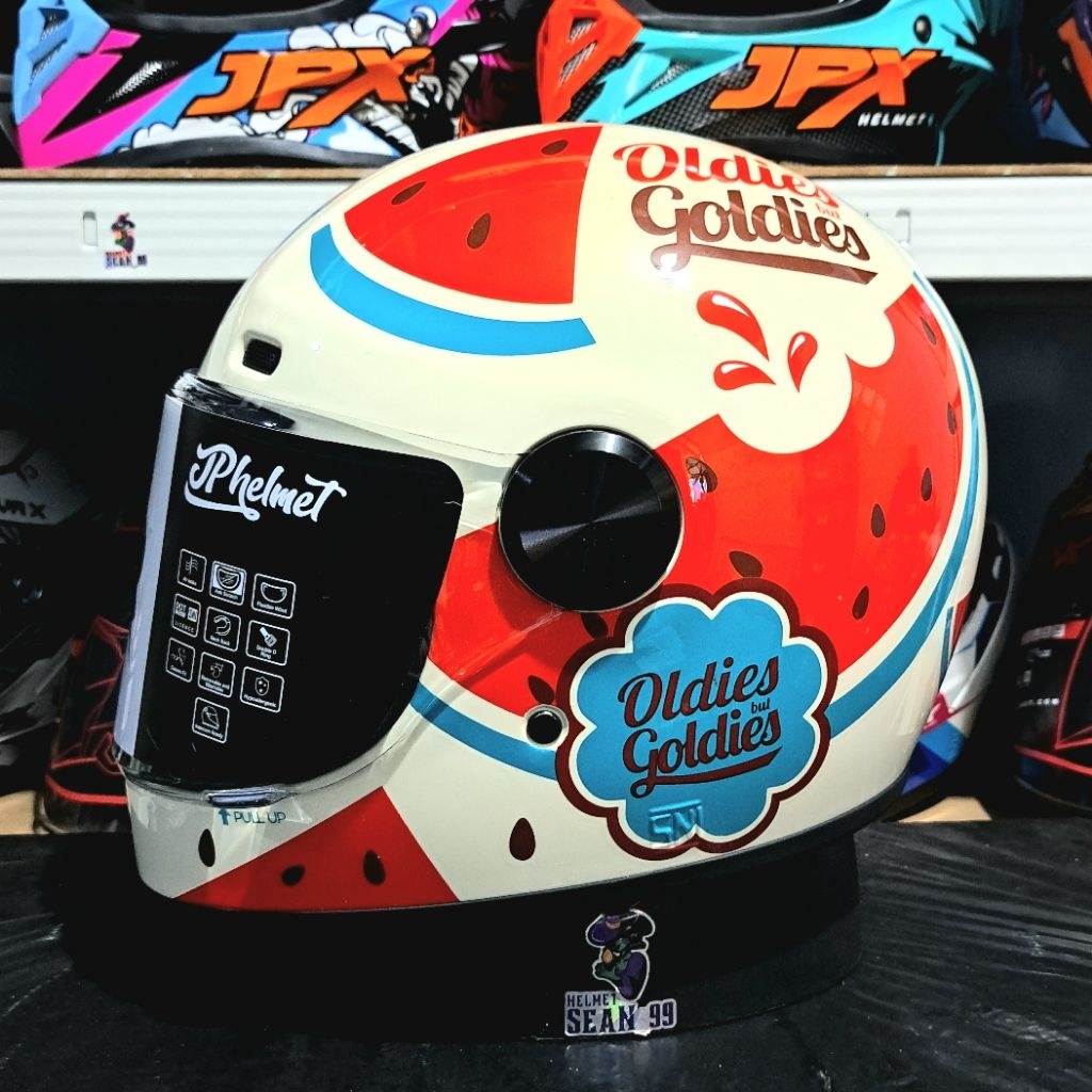 Jual HELM JPX JP ROKR MOTIF RK 04 CREAM WHITE FULL FACE ORIGINAL SNI ...