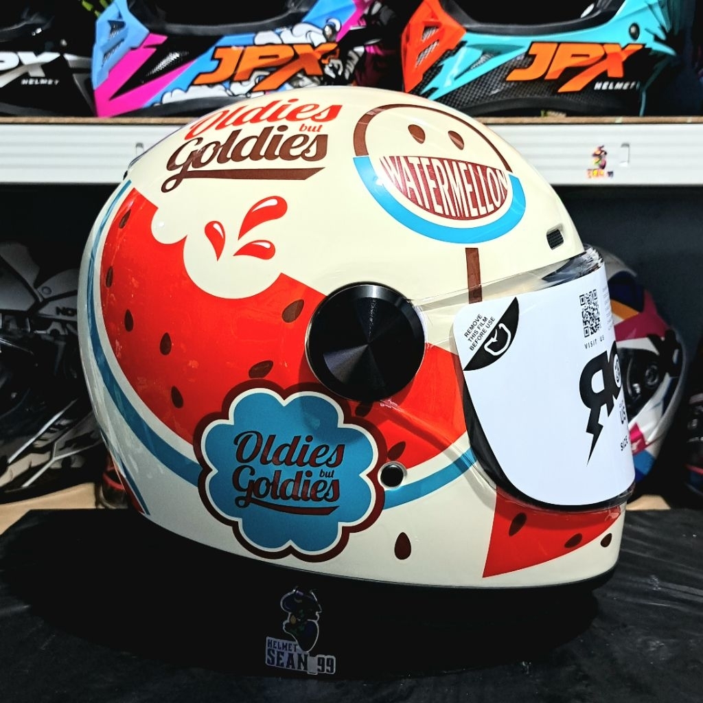 Jual HELM JPX JP ROKR MOTIF RK 04 CREAM WHITE FULL FACE ORIGINAL SNI ...