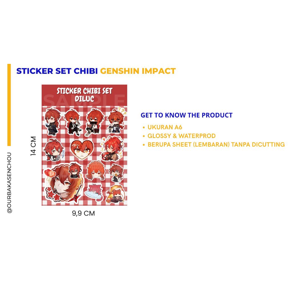 Jual STICKER CHIBI SET A6 GENSHIN IMPACT / STICKER GLOSSY DILUC ...