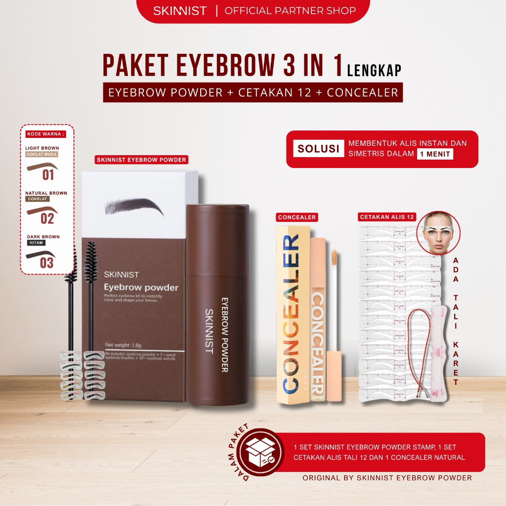 Jual Paket Alis 3in1 Eyebrow Powder, Cetakan Alis Tali 12 dan Concealer ...