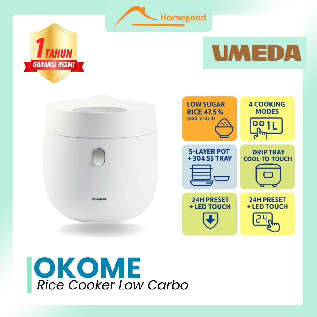 Jual Umeda OKOME Low Sugar Smart Rice Cooker Low Carbo Ricecooker Less ...
