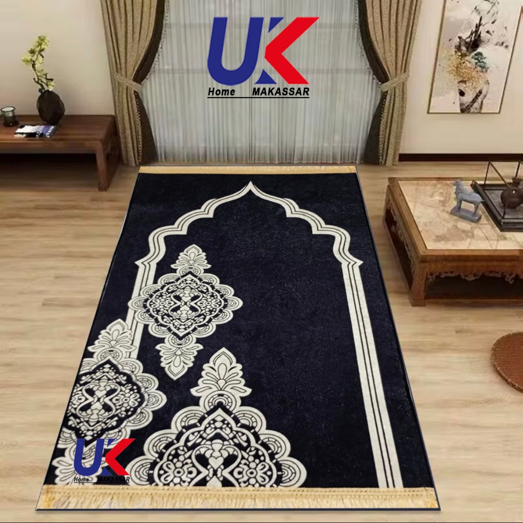 Sajadah Turki GLOSSY Rumbai Emas Oleh-Oleh Haji Lembut alas Anti selip 70 x 110
