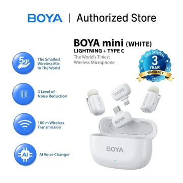 Boya Mini Mikrofon Klip On Wireless Microphone Port Lightning USB Tipe C For Smartphone Android