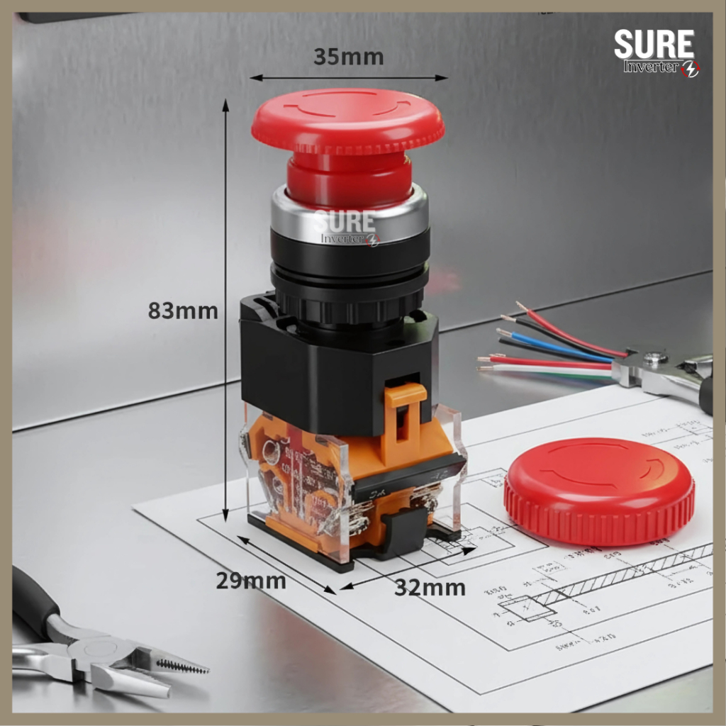 Jual PUSH BUTTON EMERGENCY STOP SELF LOCKING 22mm LA38/203 209B 10A ...