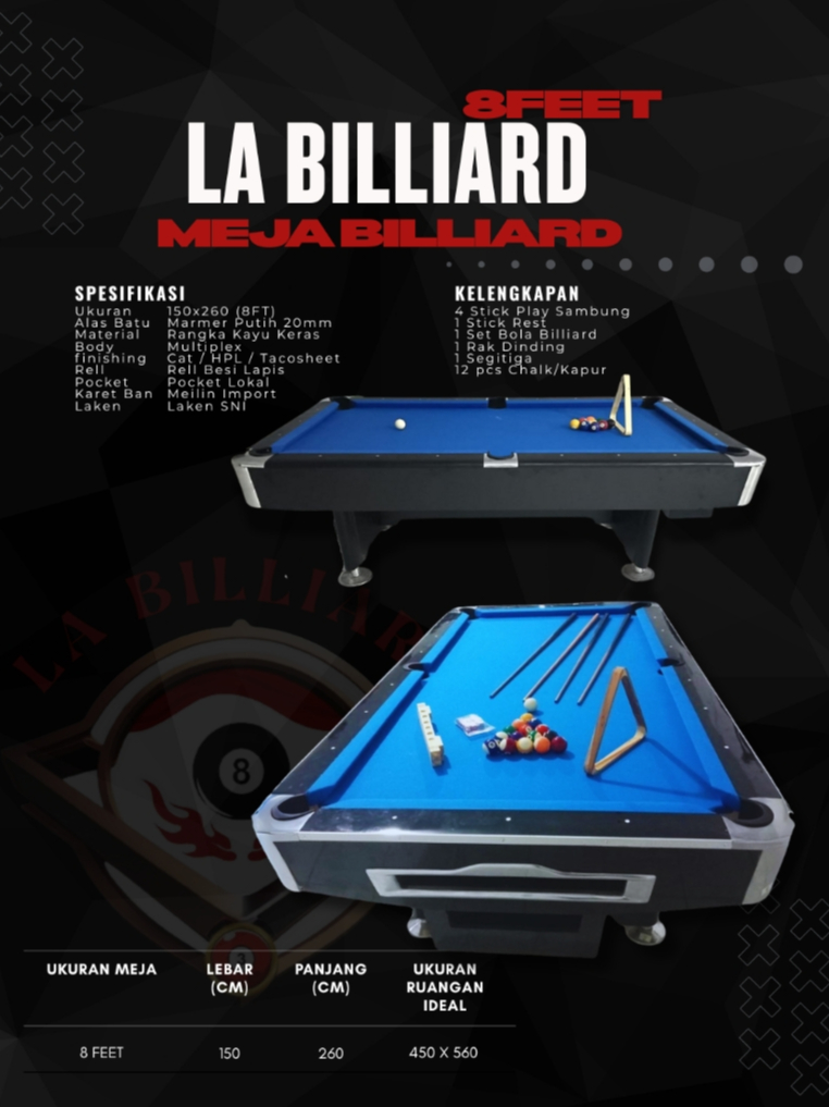 Jual MEJA BILLIARD 8 FEET LA BILLIARD Full Set Komplit | Meja Biliar ...