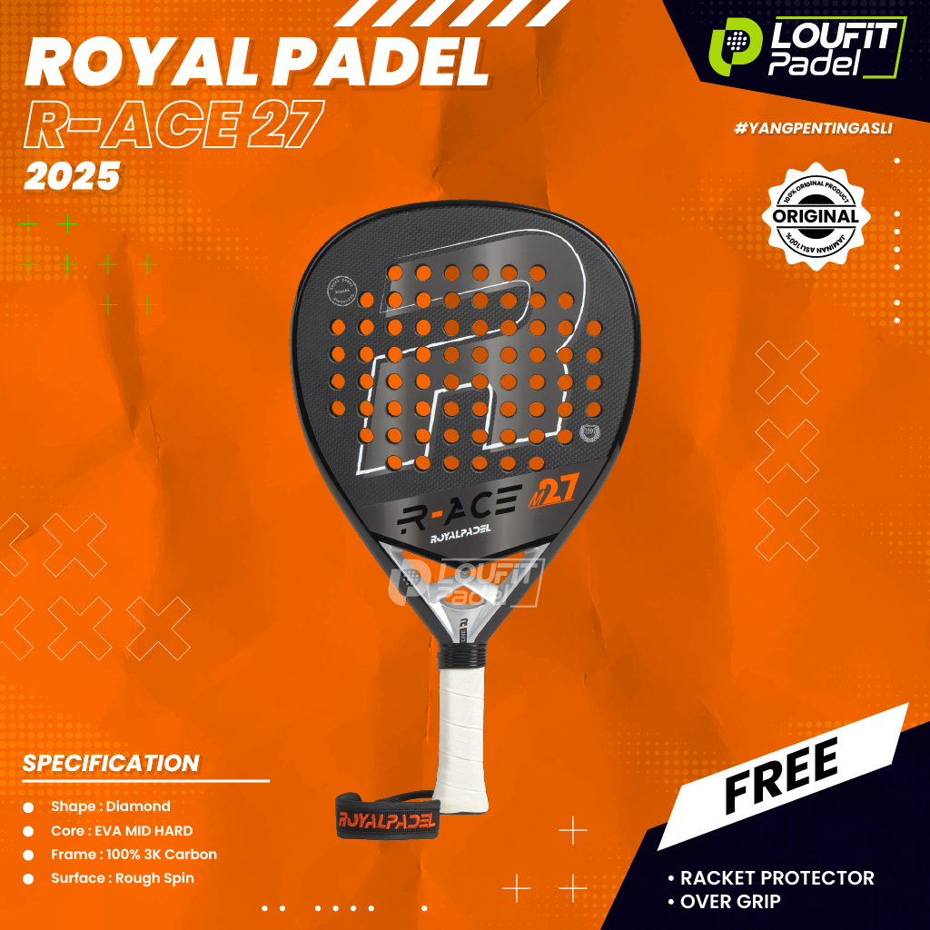 Jual RACKET PADEL ROYAL PADEL R-ACE 27 Carbon 3K (2025) ORIGINAL RAKET ...