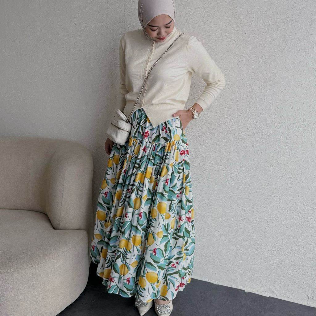 Jual Floral Id - Rok Bunga Flowy Gardenia Skirt Rayon Adem Rok Panjang ...