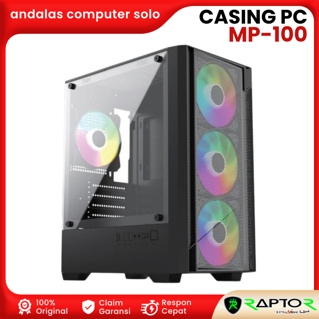 Jual CASING CASE PC GAMING RAPTOR MP-100 TEMPERED GLASS FREE 3 FAN RGB ...
