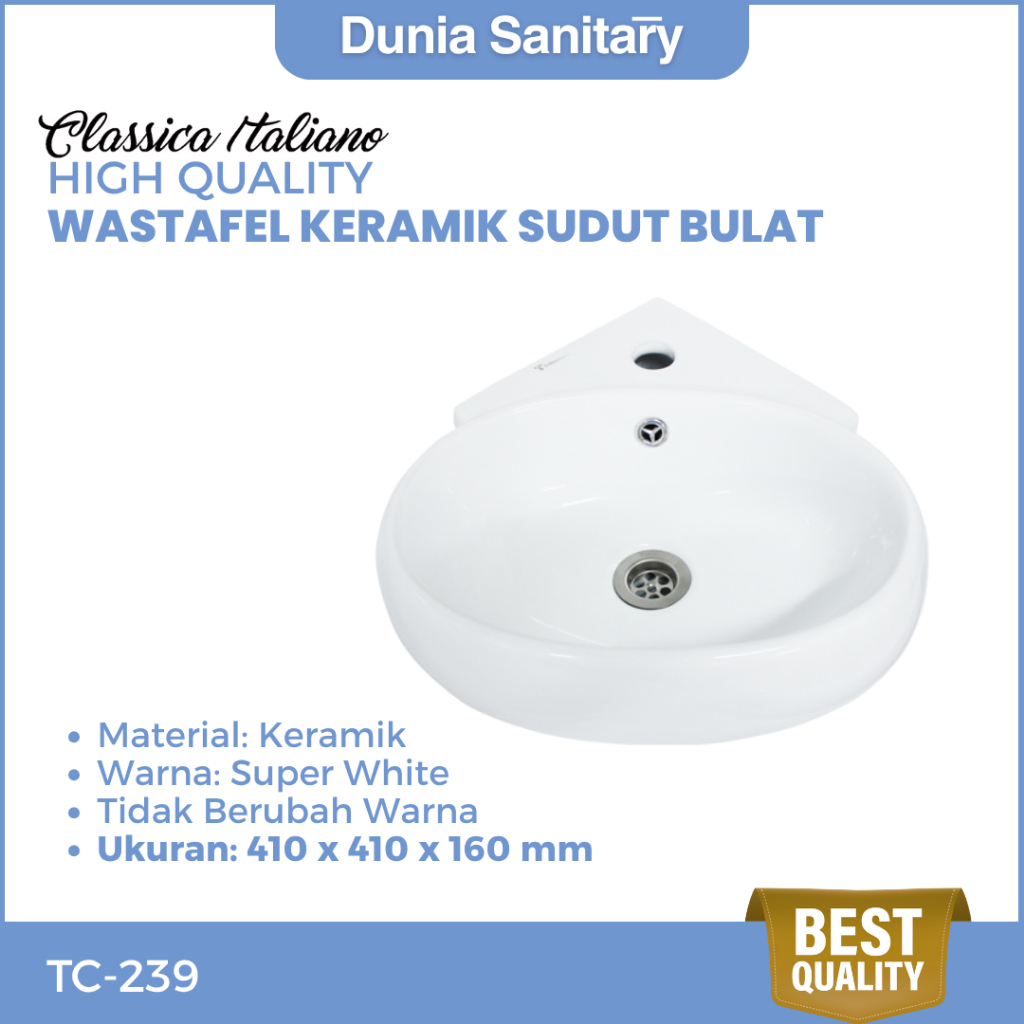 Jual CLASSICA ITALIANO Wastafel Keramik Dinding Sudut Kamar Mandi ...