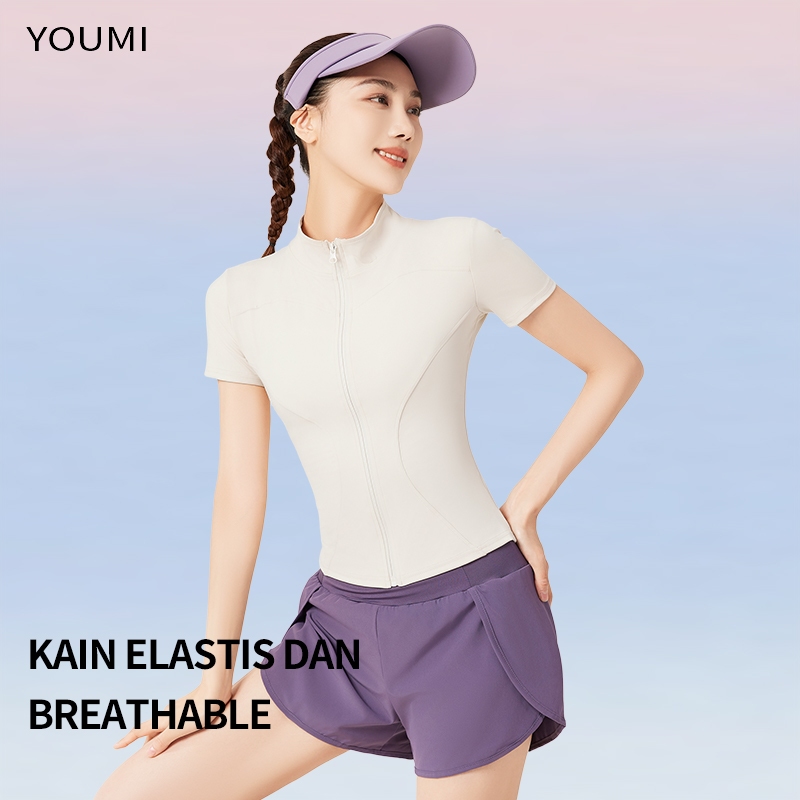 YOUMI YM128 Jaket Zipper Lengan Pendek - Jaket Olahraga Wanita Youmi