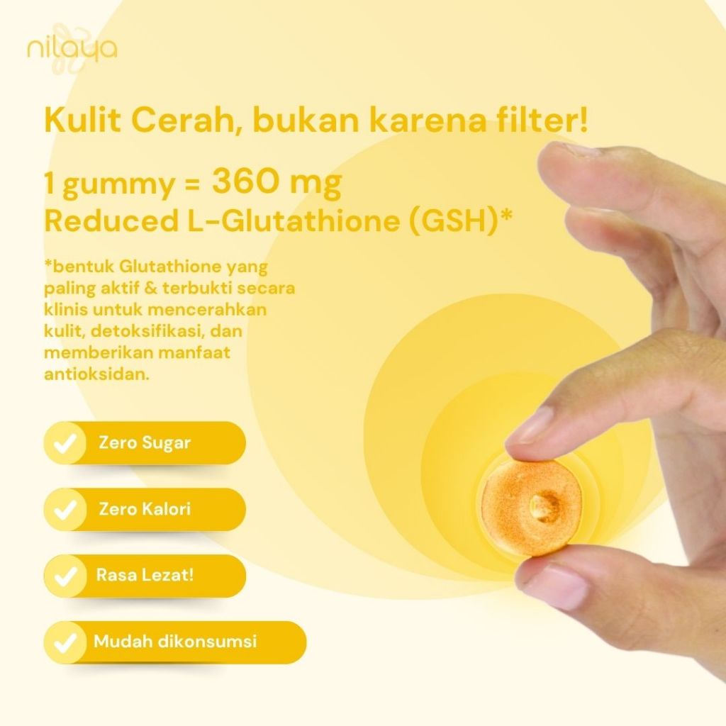 Jual Nilaya L-Glutathione Gummies 360mg + Vitamin C 50mg Per Gummy 60  Gummies (2 Bulan) Rasa Jeruk Tanpa Gula & Kalori untuk Mencerahkan Kulit  Skin Whitening