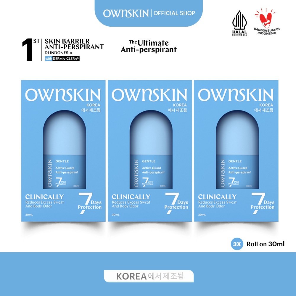 Jual BUNDLING 3X OWNSKIN GENTLE Active Guard Antiperspirant Roll On ...