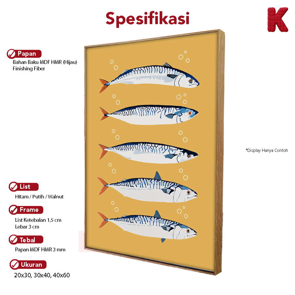 Jual Kreasidekor Poster Bingkai Frame Dinding Ikan Laut Biru Mustard ...