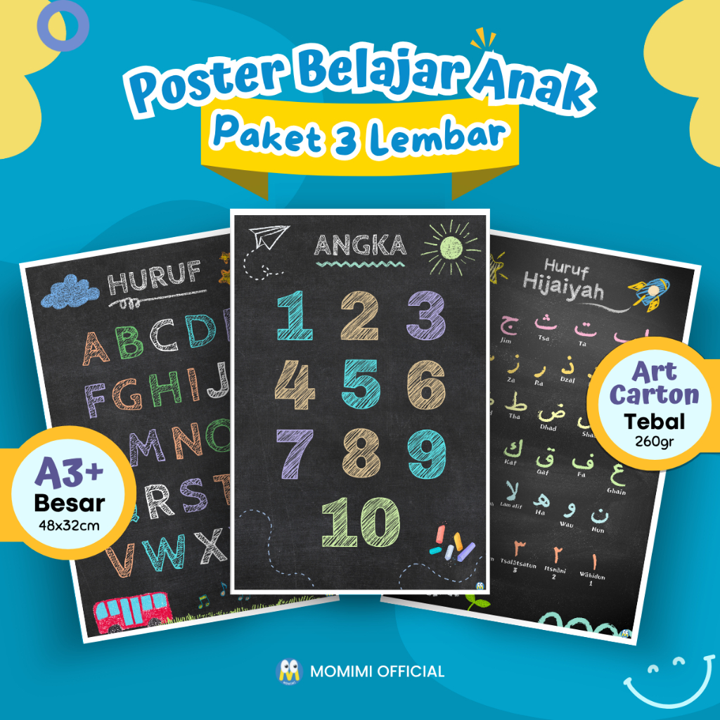 Jual [ Paket 3 Lembar ] Poster Edukasi Anak Estetik Chalk Belajar Angka ...